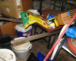 Garden supplies, wheelbarrow
