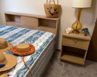 blonde full bed, night stand