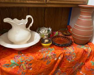pitcher and bowl, pottery