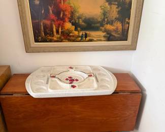 vintage relish tray, gate leg table