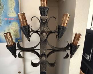 Vintage wrought iron standing candelabra floor lamp