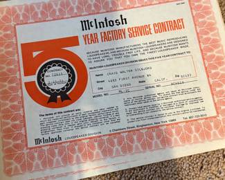 Original owner certificate for speakers