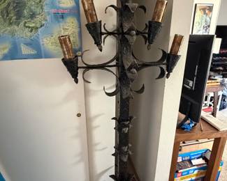 Vintage wrought iron standing candelabra floor lamp