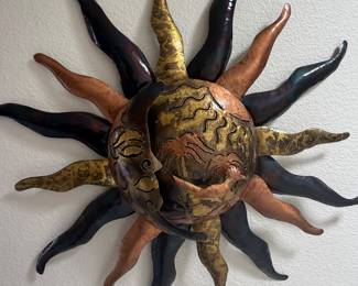 handcrafted rustic Mexican metal sun and moon wall art