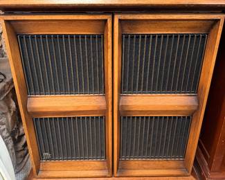vintage McIntosh ML-2C floor-standing speakers featuring wood cabinetry and vertical slat grilles