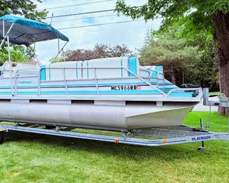 1998 Playbouy Pontoon Boat 24’ with galvanized steel trailer 