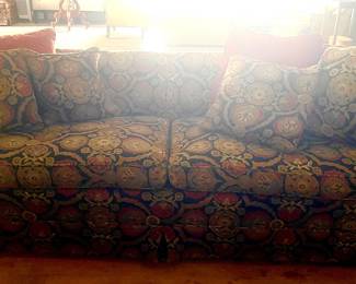 Oriental themed down filled sofa. Has matching chair.