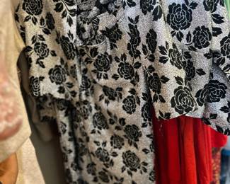 2 piece silver metallic thread rose set dress jacket