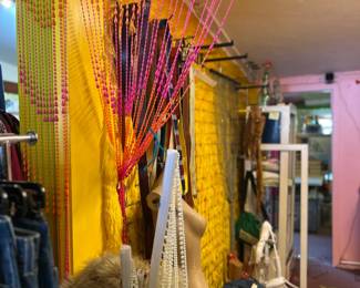 90s Beaded and Pearl Curtains, Fun Fur, Hardware for Racks, Display case