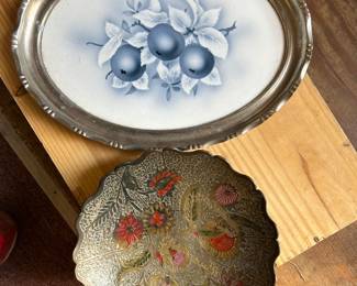 Porcelain Tray, Brass Painted Footed Bowl
