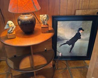 Rotating book stand and the skating minister picture. Small animal sculptures from Northwood Mill Creek.