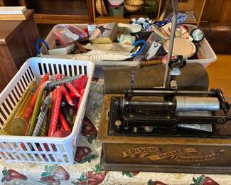 Edison home phonograph and cylinders 