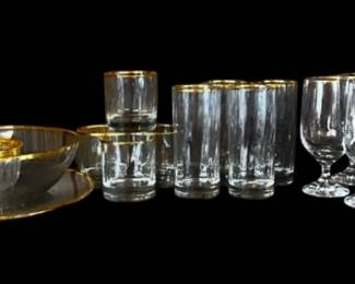 GoldRimmed Drinking Glasses Serving Dishes