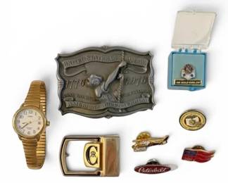 10k Gold Emblem Pin, U.S. Bicentennial Belt Buckle, Timex Watch, More