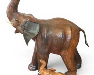 Two Leather Wrapped Elephant Statues 3ft Tall