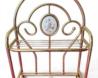 Brass Enamel Wall Shelf With Floral Details