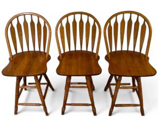 Three Wooden Swivel Bar Stools