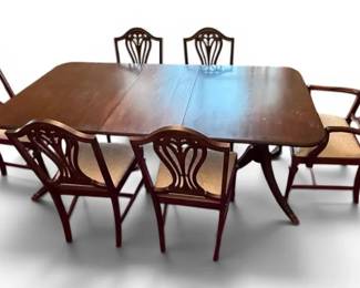 Wooden Dining Table w Brass Claw Feet 6 Chairs