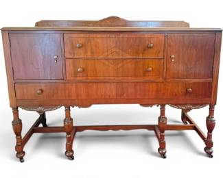 Antique Jacobean Style Wooden Sideboard Buffet Cabinet