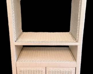 White Wicker Entertainment Stand Cabinet