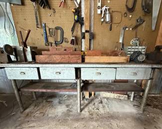 8ft Wooden Workbench Tools