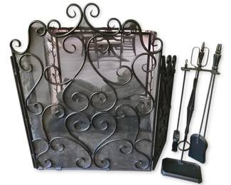 Wrought Iron Fireplace Screen with Scrolling Heart Design Tools