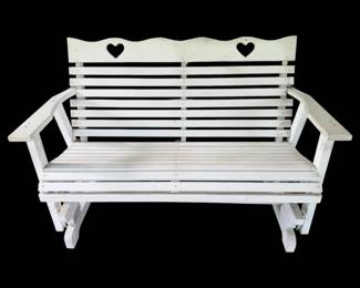 White AmishBuilt Wooden Outdoor Rocking Bench