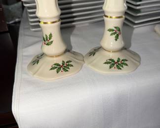 Pair of Lenox Christmas candlesticks