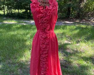 Pa1970s Miss Elliette Red Polka Dot Ruffle Dress