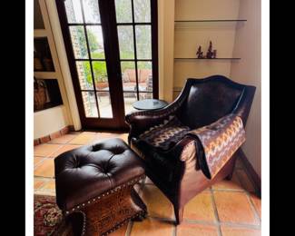 Pair leather chairs by Stickley