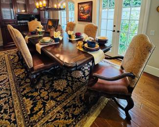 Beautiful Dining Table with Chinelle and Leather Chairs by Thomasville