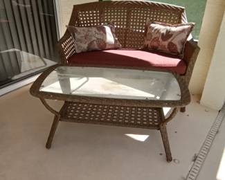 Wicker bench and coffee table