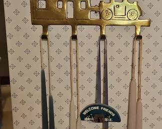 Brass House and Train Wall Hanger with Candles