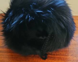 Black Faux Fur Round Pouch