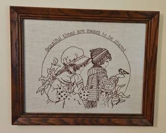 Framed Beautiful Times Crewel Embroidery