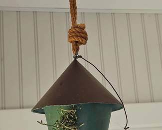 Teal Tin Hanging Birdhouse Decor