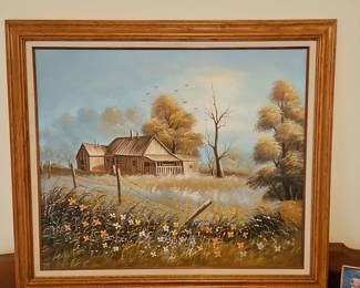 Autumn Barn Landscape Oil Painting