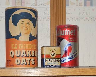 Vintage Quaker Oats and Calumet Baking Powder Tins