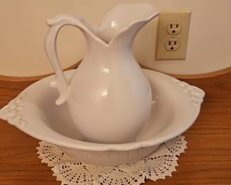 White Ceramic Pitcher and Bowl Set