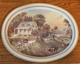 Currier Ives Farm Scene Tray