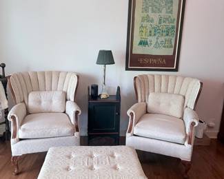 vintage Pair chairs with one large ottoman