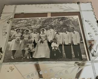 antique mirror frame with old photos