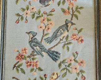 vintage bluebird needlepoint framed art