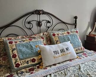 full queen quilt set and full bed with metal headboard