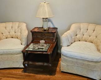tufted ivory club chairs