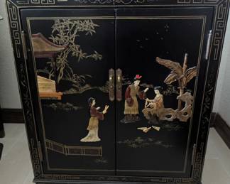 2 Chinese Lacquer and Mother of Pearl Nightstands