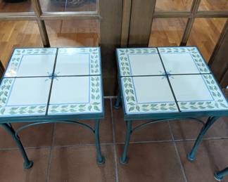 Rare Vintage Woodard "Ribcage" Set of 2 End Tables. Tiles can be removed to replace with different pattern