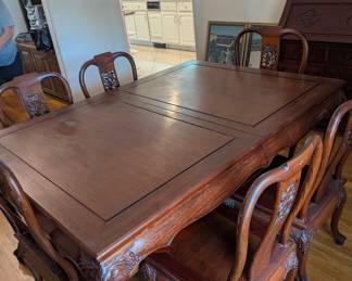 Beautiful Asian Rosewood Dining Table w/6 Chairs and extensions