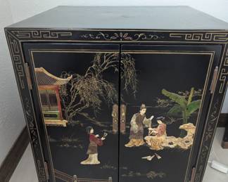 2 Chinese Lacquer and Mother of Pearl Nightstands