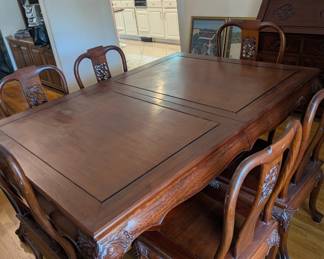 Beautiful Asian Rosewood Dining Table w/6 Chairs and extensions